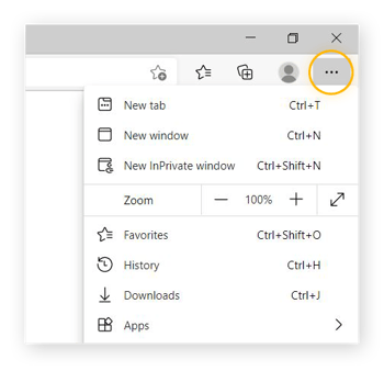 Mise en surbrillance des trois points horizontaux dans Microsoft Edge