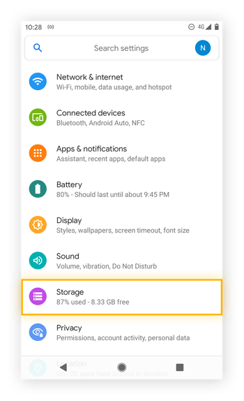  Abra o Armazenamento no Android 11.
