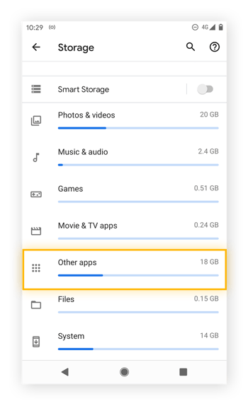 Abrindo “Outros apps” no Android 11.