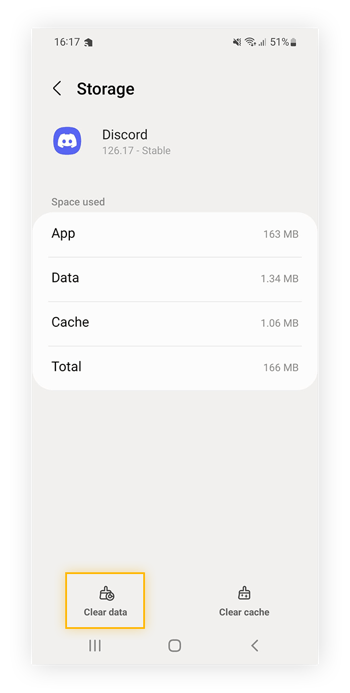 Clearing app data for the selected app on Android.