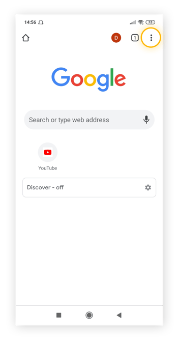 Highlighting the three vertical dots representing Chrome's option menu on Android