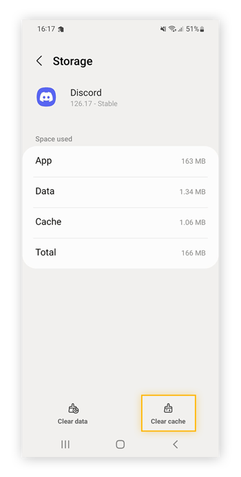 Clearing app cache for the selected app on Android.