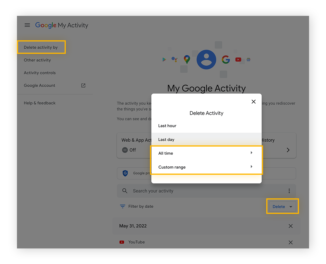 Adjusting activity controls in Google Chrome.