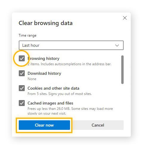 Borrar datos de navegación en Microsoft Edge para Windows 10