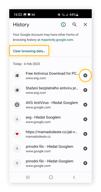 Cronologia di navigazione in Google Chrome per dispositivi mobile.