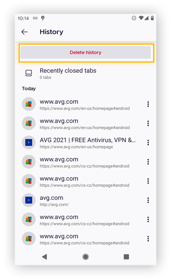 Viewing browsing history in Firefox on mobile.