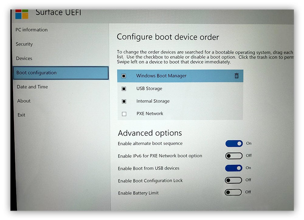 Configuring the boot order within the UEFI in Windows