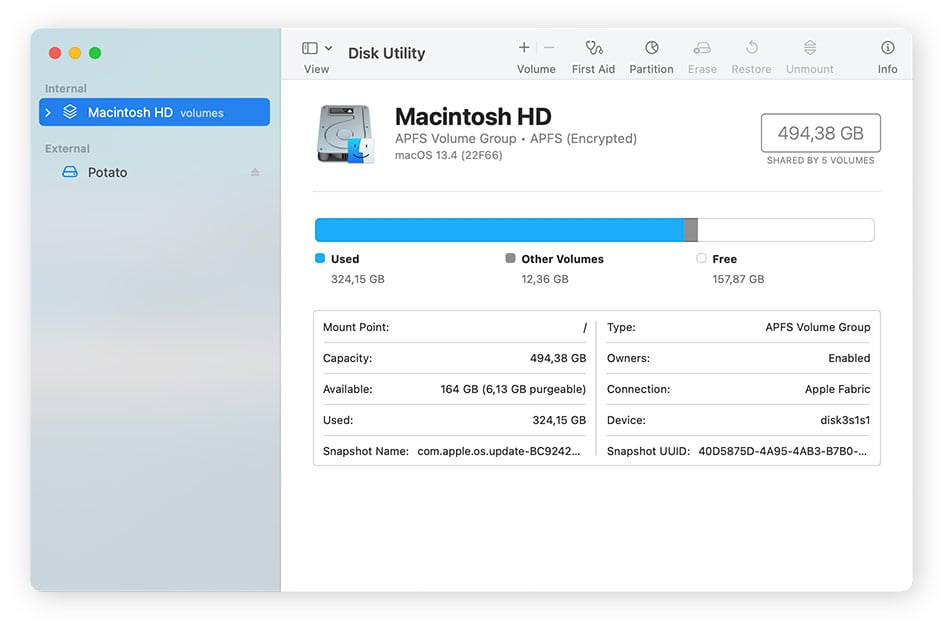 MacOS Disk Utility user interface.