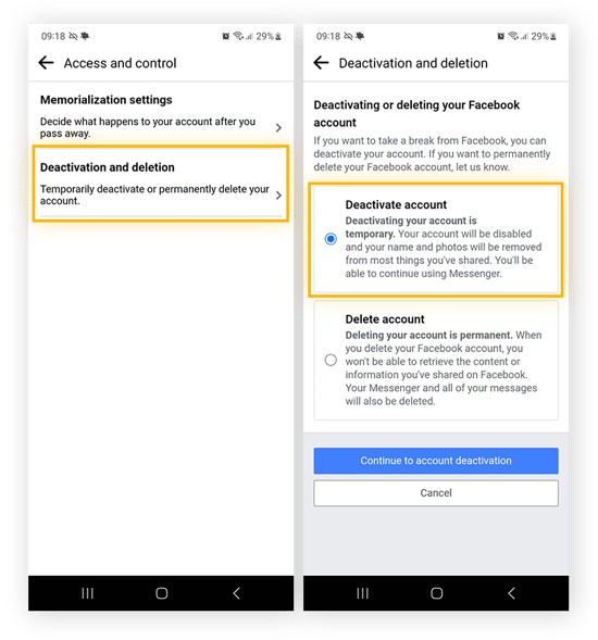 Confirmez la désactivation de votre compte Facebook, puis saisissez à nouveau votre mot de passe Facebook.