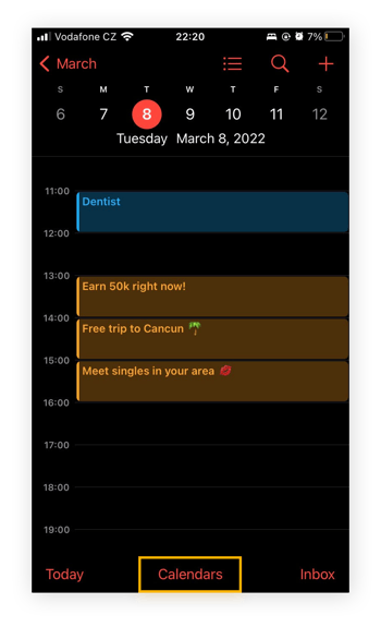 Aplicación Calendario de iOS.