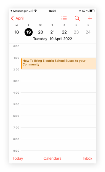 Selecting an event in the iPhone Calendar app.