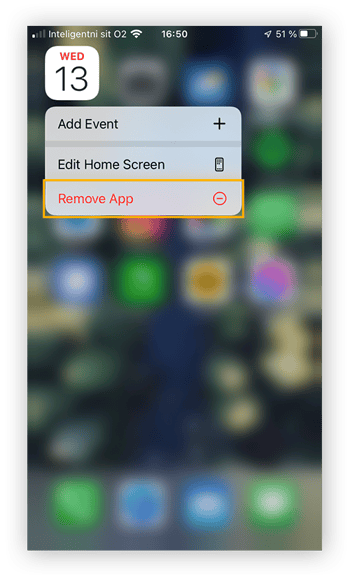 De iPhone Agenda-app verwijderen via het startscherm.