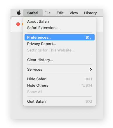 Finding your preference settings in Safari.