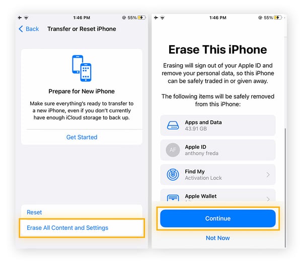  Si vous effacez votre iPhone, vous serez déconnecté de votre identifiant Apple et vos données personnelles seront supprimées.