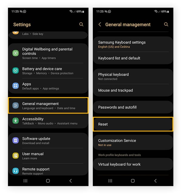 You can factory reset an Android by going to Settings, then tapping General management and Reset