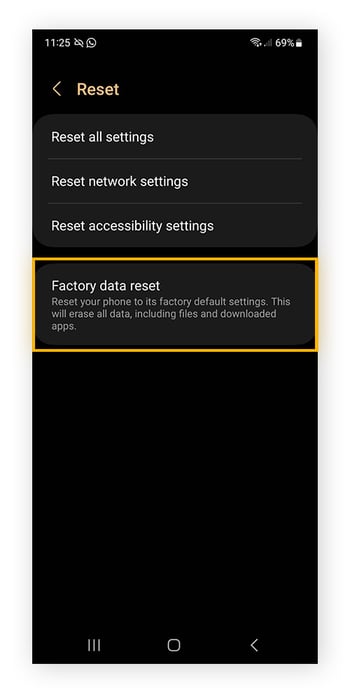 Tap Factory data reset to factory reset your Android