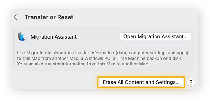  Click Erase all Content and Settings to factory reset on Mac