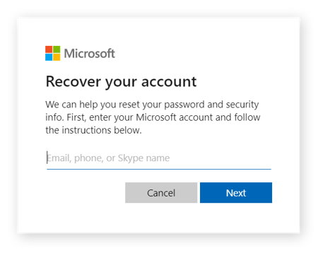Home page dello strumento di reimpostazione della password di Microsoft
