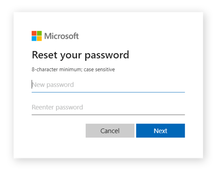 Choix d’un nouveau mot de passe dans l’outil de réinitialisation de mot de passe de Microsoft