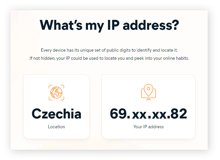 Avast's IP address checker shows your full public IP address and your general location.