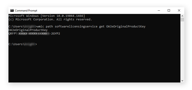 Ricerca del codice Product Key di Windows di 25 caratteri dal prompt dei comandi.