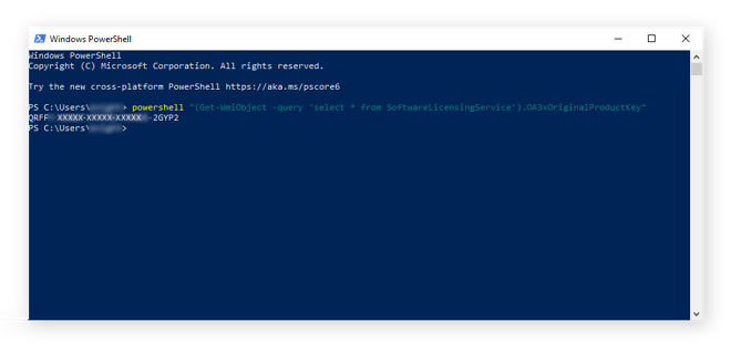 Finding your 25 character Windows product key using Windows PowerShell.