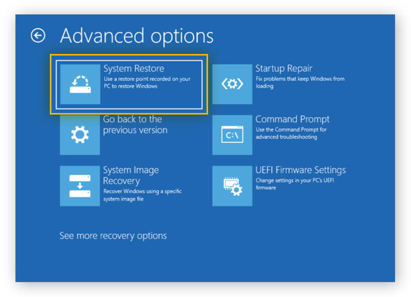 Advanced System Restore settings