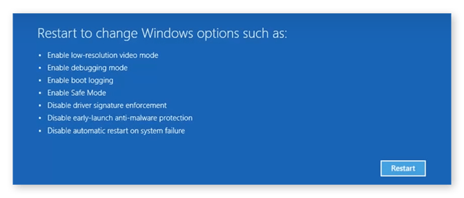 Réglage des paramètres de démarrage de Windows sur Mode sans échec.