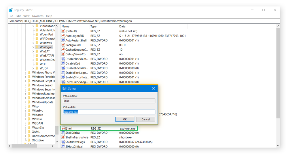  Edição do registro do Windows e verificação de malware.