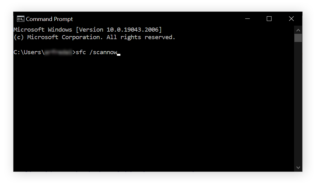  "sfc /scannow" typed into the command prompt.