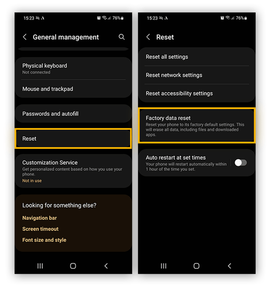 Réinitialiser votre téléphone Android à ses réglages d’usine pour réparer les applications qui se bloquent.
