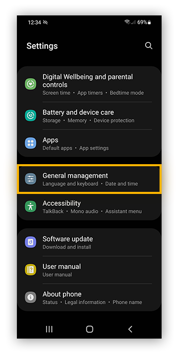Highlighting "General management" in Android Settings