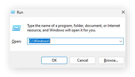 Typing "C:\Windows\" in Run