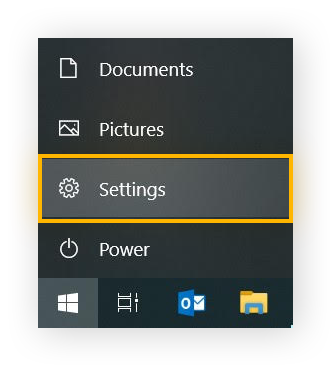 Configurações do sistema operacional Windows selecionadas no menu do Windows