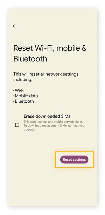  If your phone won't connect to Wi-Fi, you can reset network settings.