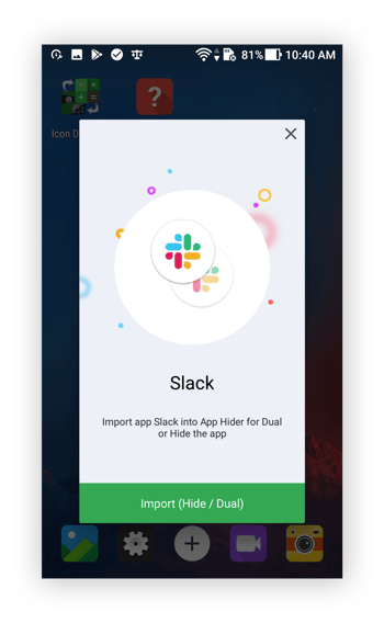 Importación de una aplicación en App Hider para Android