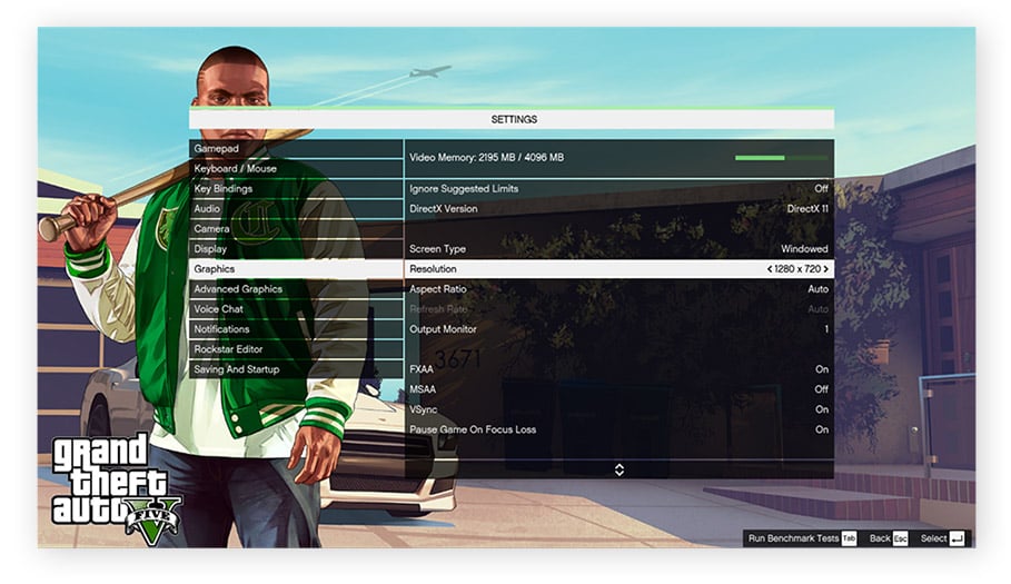 The graphics settings in Grand Theft Auto V for Windows 10