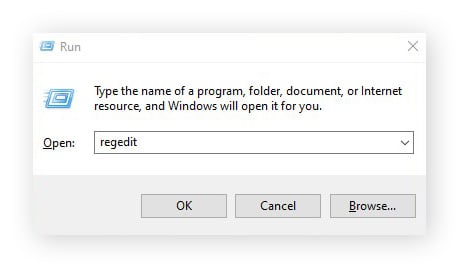 Het register openen via het vak Uitvoeren van Windows 10
