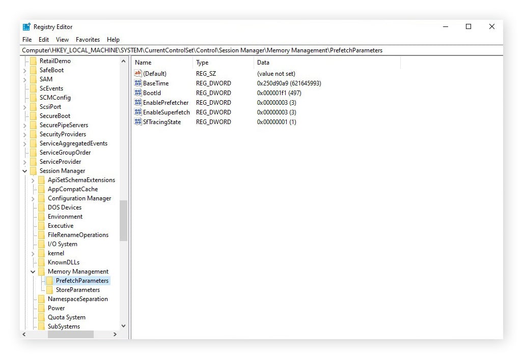 Acceder a los parámetros Captura previa en el Registro de Windows 10