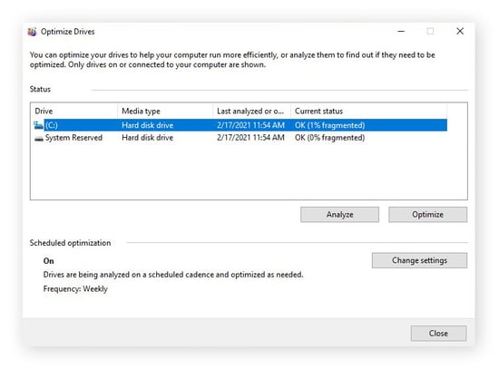 Desfragmentar un disco duro en Windows 10