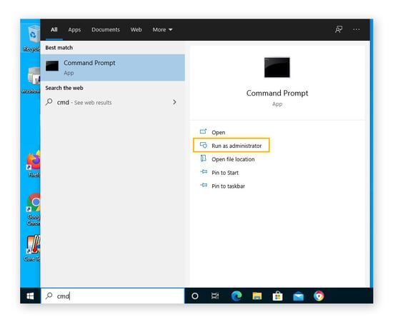 Het venster Opdrachtprompt geopend met administratorbevoegdheid in Windows 10
