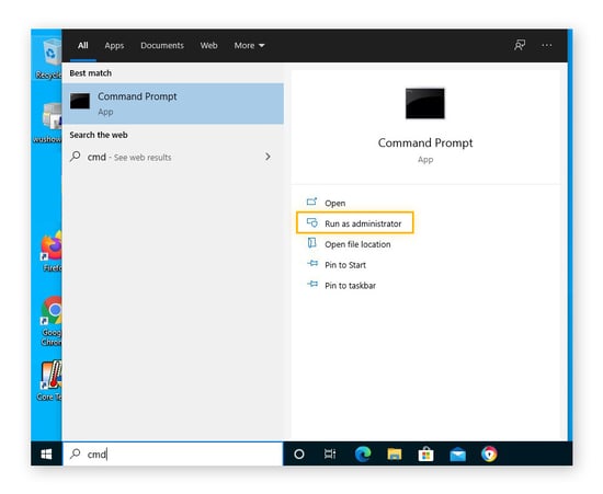 Ouverture de l’invite de commandes en tant qu’administrateur dans Windows 10