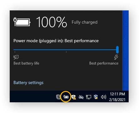 You can optimize gaming performance on your laptop by setting your battery to Best performance.