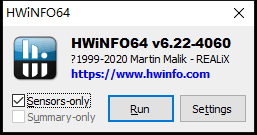 Configuring HWiNFO for Windows 10 to run in sensors-only mode