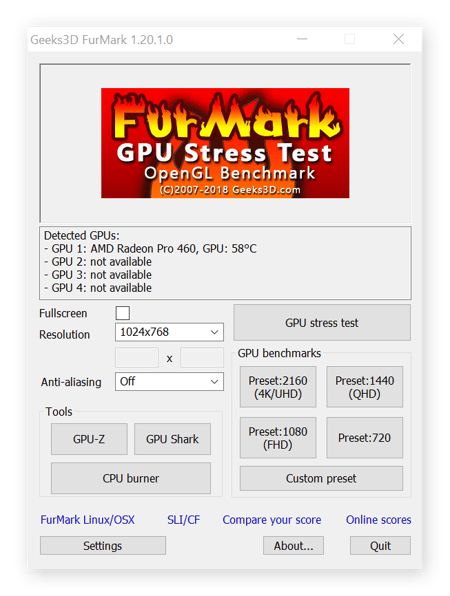 Furmark is a stress testing tool to help you benchmark when overclocking your GPU.