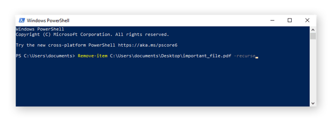 Eliminar archivos permanentemente en Windows 10 a través de PowerShell