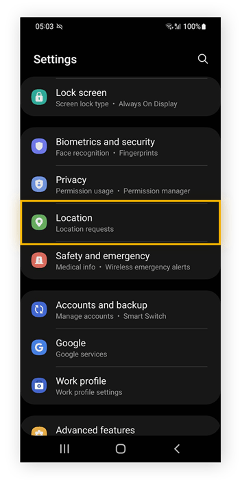 Zet de Locatie-knop op Uit om ervoor te zorgen dat locatieservices zijn uitgezet voor alle apps.