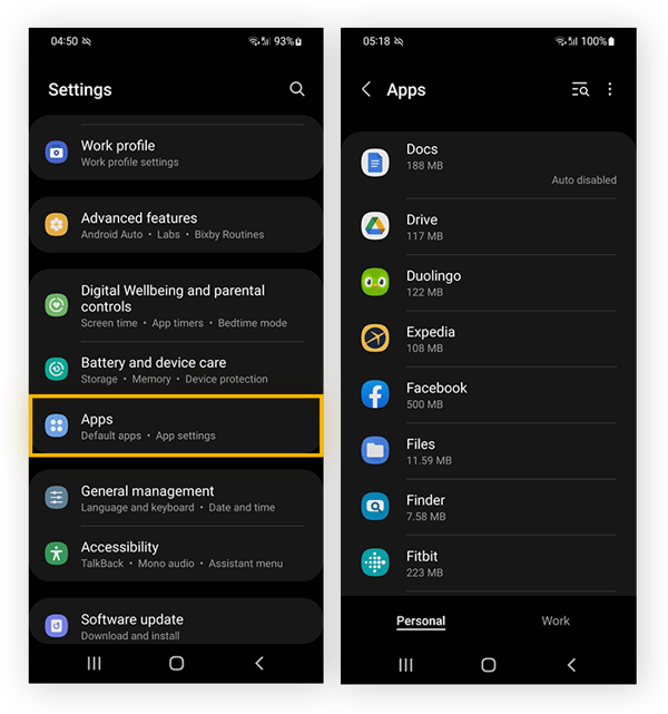 Open Android Settings > Apps  > tap an individual app to access permissions for each installed app.