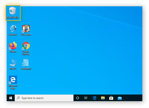Finding the Recycle Bin on the desktop in Windows 10