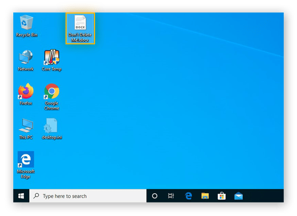 Viewing a restored file on the desktop in Windows 10